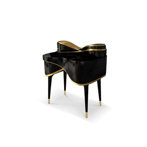 Table de chevet classique - AM&Eacute;LIE - Malabar - en bois doré à la feuille d'or / en bois verni brillant / avec piètement en bois laqué brillant