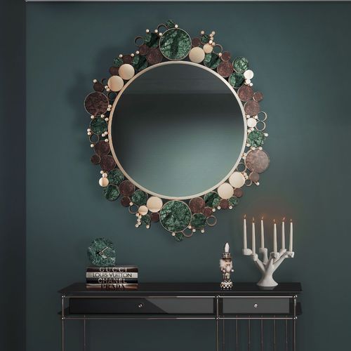 Miroir mural - WANDERLUST - Malabar - contemporain / rond / en noyer