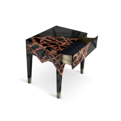Table de chevet contemporaine - DYNASTY - Malabar - en bois verni brillant / avec piètement en bois laqué brillant / avec piètement en laiton brossé