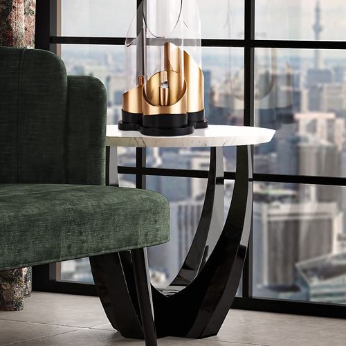 Table d'appoint classique - CANOPY - Malabar - en placage de bois / avec piètement en bois laqué brillant / ronde