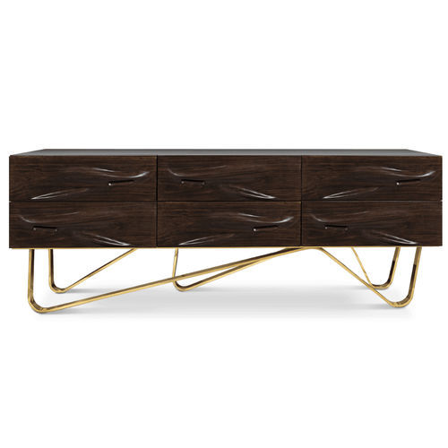 Buffet contemporain - GOLDBERG - Malabar - en noyer / en laiton poli / avec tiroirs