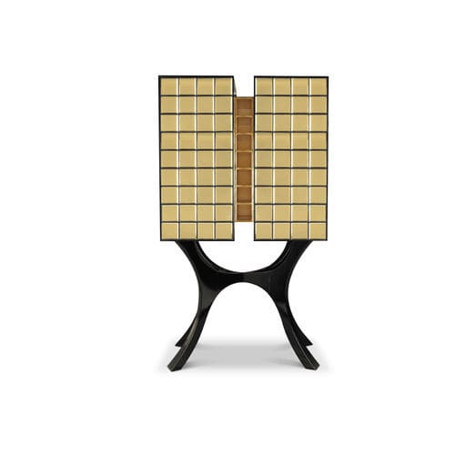 Meuble bar contemporain - MONDO - Malabar - en bois laqué / en verre / avec porte battante