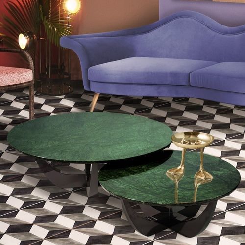 Table basse classique - CANOPY - Malabar - en marbre / avec piètement en bois laqué brillant / ronde