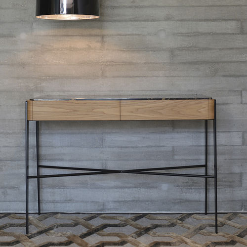 Console contemporaine - BOUVET CONSOLE PORTORO - MAAMI HOME - en chêne / en marbre / avec piètement en acier laqué