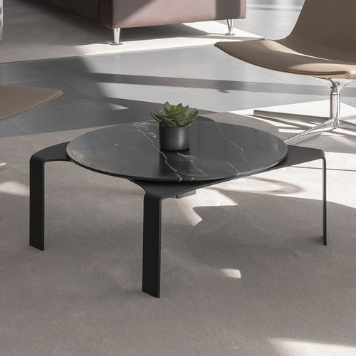 Table basse contemporaine - MOON NERO MARQUINA - MAAMI HOME - en marbre / avec piètement en acier laqué / ronde