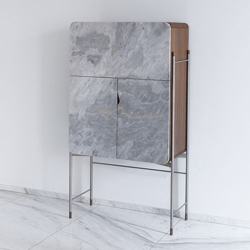 Meuble bar contemporain - RICH NUVOLATO - MAAMI HOME - en noyer / en placage de bois / en acier inoxydable brossé