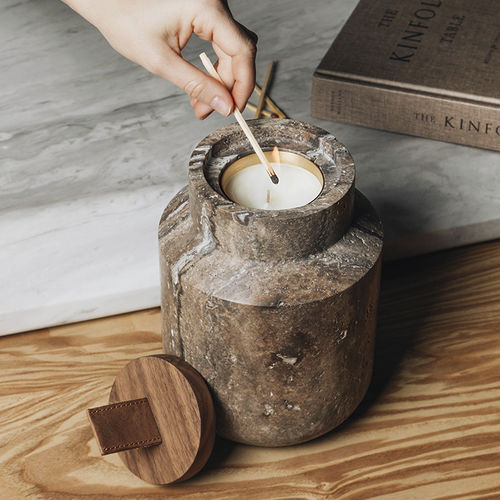 Bougeoir en marbre - HANDLE BLACK TRAVERTINE - MAAMI HOME