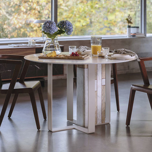 Table à manger contemporaine - ECO NIBBLES - MAAMI HOME - en marbre / avec piètement en métal laqué / avec piètement en marbre