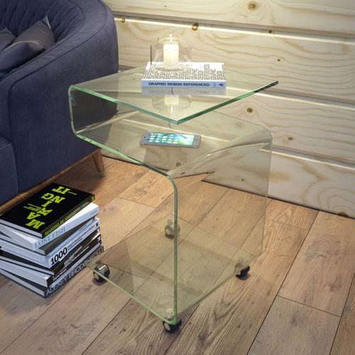 Table d'appoint contemporaine - LILI - AKANTE - en verre bombé / avec piètement bombé / carrée