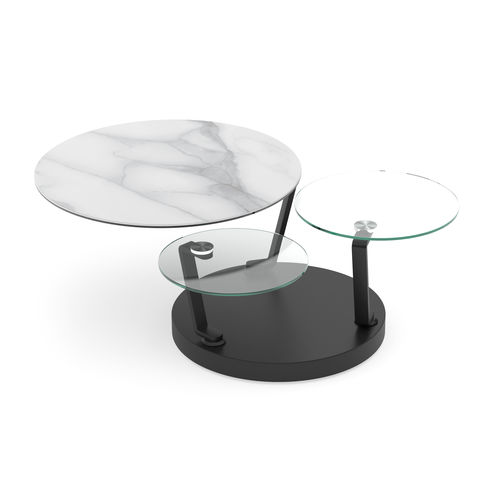 Table basse contemporaine - BOUSSOLE - AKANTE - en verre trempé / en céramique / avec piètement en acier laqué