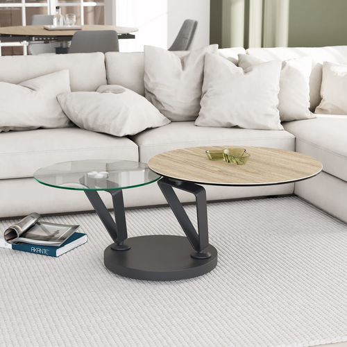 Table basse contemporaine - POLARIS - AKANTE - en verre trempé / en céramique / avec piètement en acier laqué