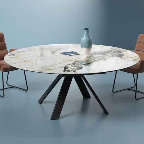 Table à manger contemporaine - AUSTIN - AKANTE - en céramique / avec piètement en acier laqué / ronde