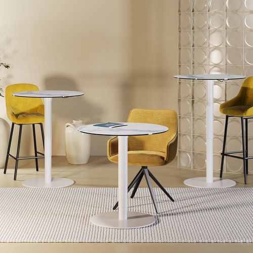Table mange-debout contemporaine - ORLANDO - AKANTE - en céramique / avec piètement en acier laqué / ronde