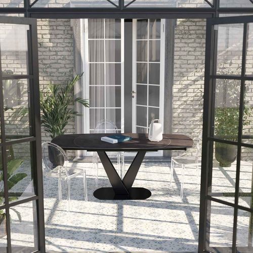 Table à manger contemporaine - BELLAGIO - AKANTE - en céramique / avec piètement en acier laqué / à rallonge