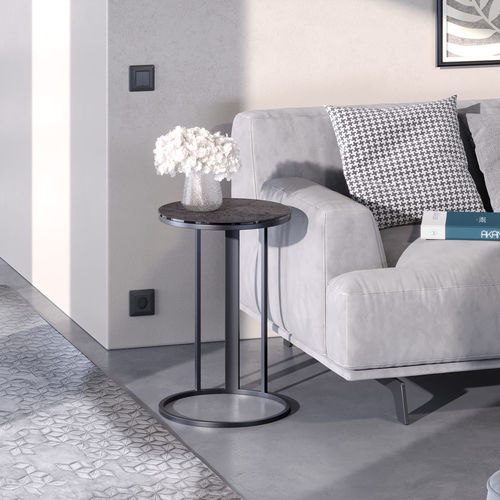 Table d'appoint contemporaine - CELENO - AKANTE - en céramique / avec piètement en acier laqué / ronde