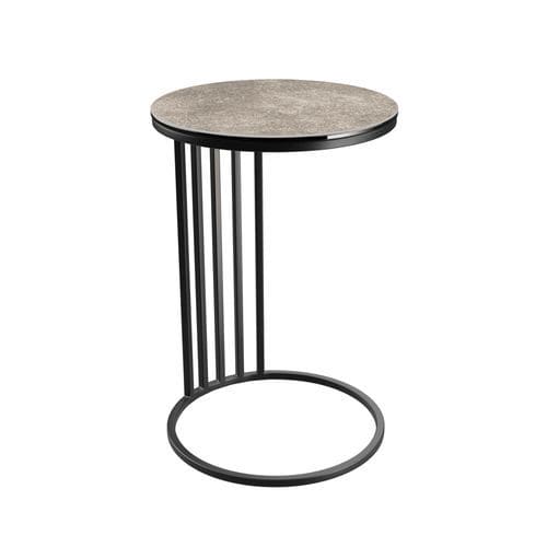 Table d'appoint contemporaine - ELYRA - AKANTE - en céramique / avec piètement en acier laqué / ronde