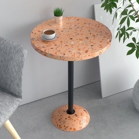 Table bistrot contemporaine - M-4 - Karoistanbul - en terrazzo / avec piètement en acier / ronde