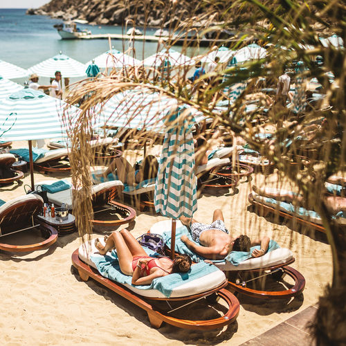 Bain de soleil contemporain - Riviera Sunbed Beach Edition - Seora - en tissu / en acajou / de plage