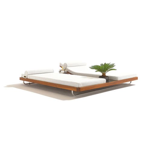 Bain de soleil contemporain - Grand Monaco Sunbed - Seora - en tissu / en acajou / en acier inoxydable