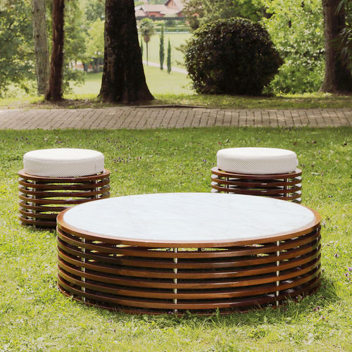 Table basse contemporaine - BRERA - Seora - en verre trempé / en marbre / avec piètement en acajou