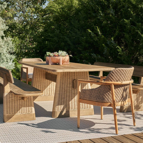 Table à manger contemporaine - DELRIO - Arteriors Home - en teck / en corde / avec piètement en bois