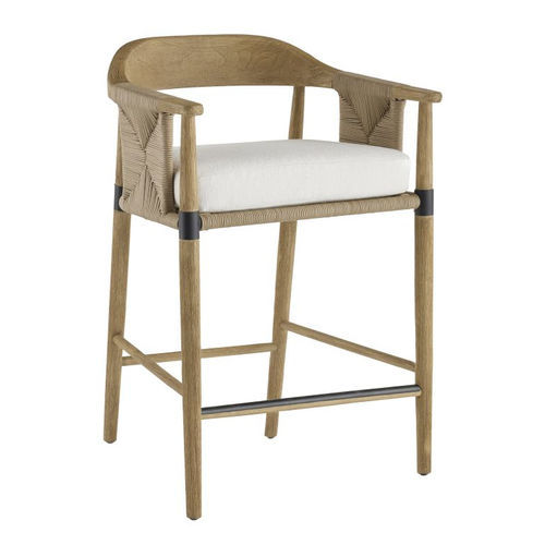 Tabouret de bar contemporain - ESTES - Arteriors Home - en corde / avec piètement en teck / 4 pieds