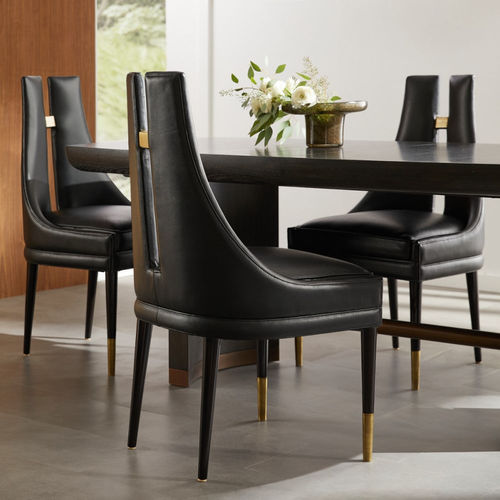 Chaise de salle à manger contemporaine - CROWLEY - Arteriors Home - d'intérieur / en cuir / avec piètement en hêtre