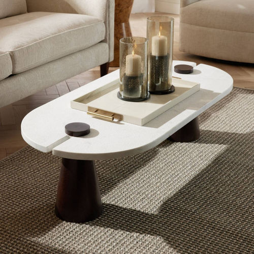 Table basse contemporaine - DELANEY - Arteriors Home - en marbre / avec piètement en bois / ovale