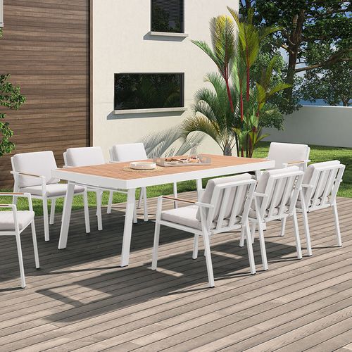 Table à manger contemporaine - NOFI - Higold - en teck / avec piètement en aluminium / rectangulaire