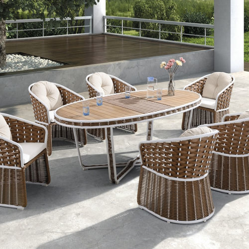 Table à manger contemporaine - SHENZHOU X - Higold - en teck / avec piètement en aluminium / avec piètement en osier
