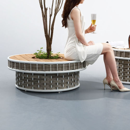 Jardinière en teck - SHENZHOU X - Higold - en osier / en aluminium / ronde