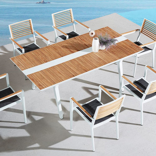 Table à manger contemporaine - CHAMPION - Higold - en teck / en céramique / avec piètement en bois