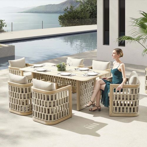 Ensemble table et chaises contemporain - RIVA - Higold - d'extérieur / en Sunbrella® / en teck