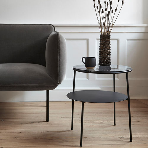 Table d'appoint contemporaine - DUO  - WOUD - en verre fumé / avec piètement en métal / ronde