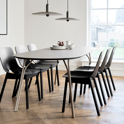 Table à manger contemporaine - TREE  - WOUD - en stratifié / avec piètement en acier / ronde