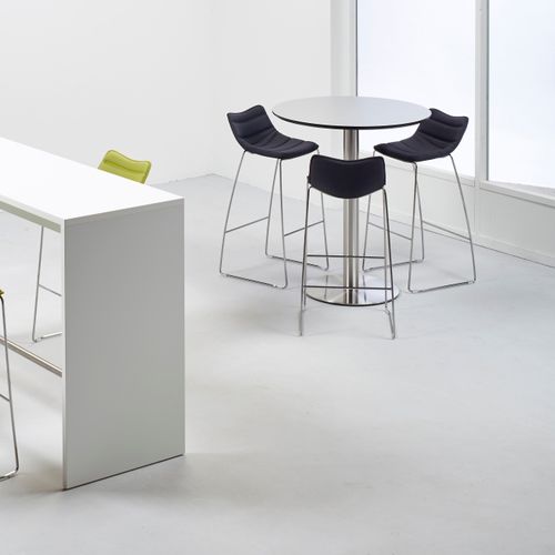 Table mange-debout contemporaine - cube Design - en acier inoxydable brossé / ronde / professionnelle