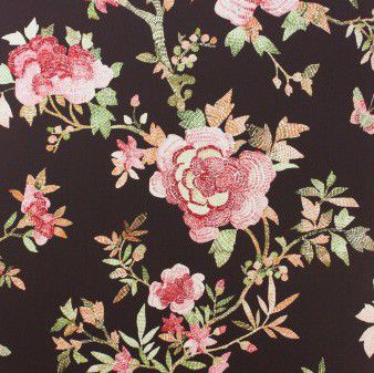 Papier peint contemporain - COROMANDEL : PERDANA  - Nina Campbell - à motif floral / aspect tissu / gris