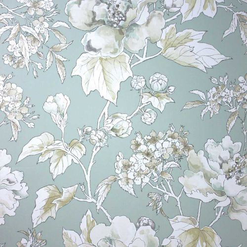 Papier peint contemporain - WOODSFORD : BENINGTON - Nina Campbell - à motif floral / monochrome / aspect tissu