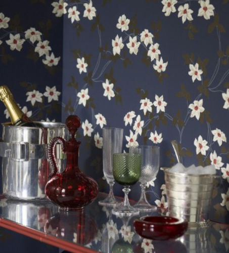 Papier peint contemporain - MONTACUTE : MALLENY - Nina Campbell - à motif floral / aspect tissu / gris