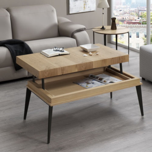 Table basse contemporaine - DEMOS - Indesan - en placage de bois / avec piètement en métal / rectangulaire
