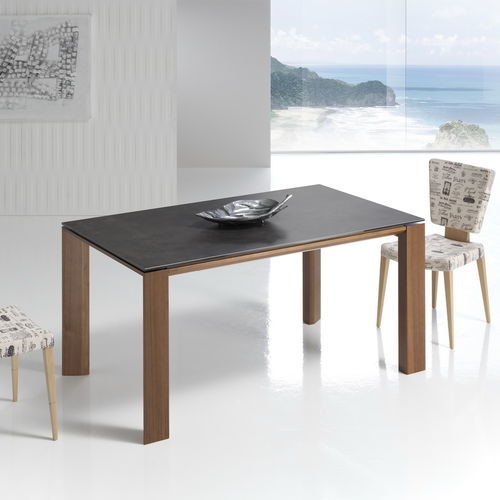 Table à manger contemporaine - ECO - Indesan - en placage de bois / en verre / en céramique