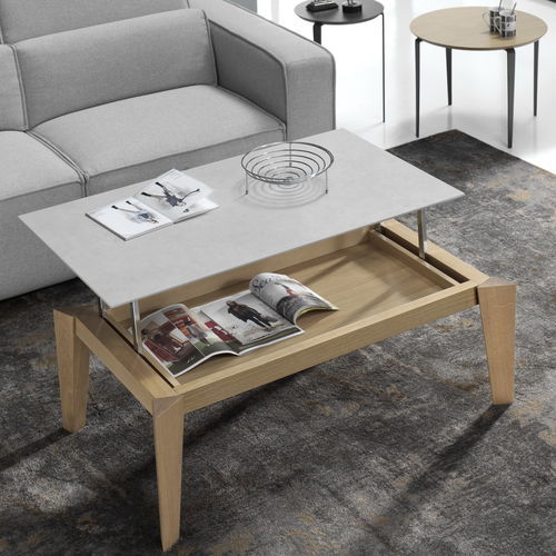 Table basse contemporaine - GEO - Indesan - en verre / en placage de bois / en céramique