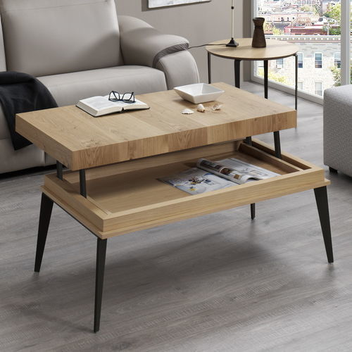Table basse contemporaine - KEPLER - Indesan - en placage de bois / avec piètement en métal / rectangulaire