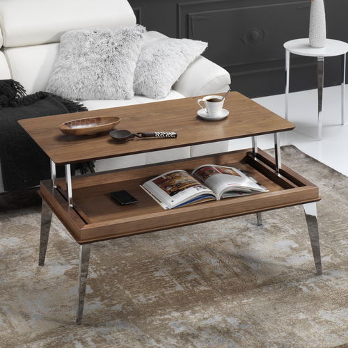 Table basse contemporaine - KITA - Indesan - en placage de bois / avec piètement en métal / rectangulaire