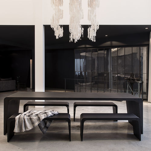 Ensemble table et bancs contemporain - AMEZA - R&J Luxe Furniture - en acier / de jardin / de terrasse