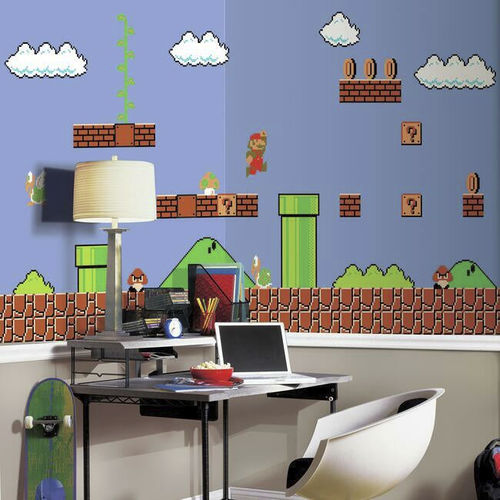 Papier peint contemporain - Retro Super Mario XL - York wallcoverings - motif pour enfant / aspect papier peint / bleu