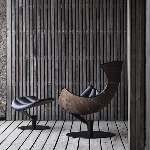 Fauteuil design scandinave - THE LOBSTER - Bruunmunch Furniture ApS - en cuir / en hêtre / en placage de bois