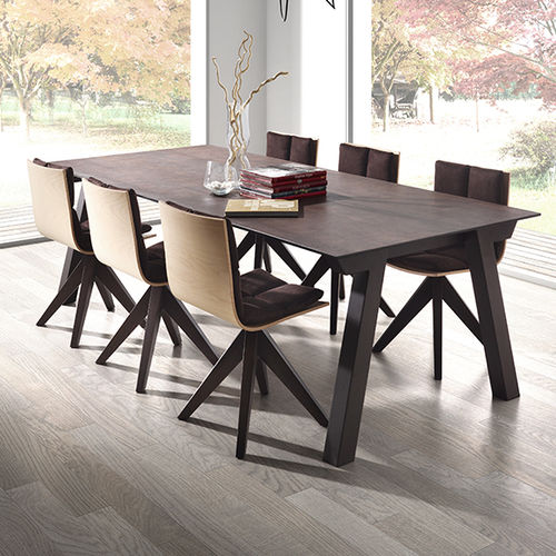 Table contemporaine - DUERO - DRESSY - en céramique / avec piètement en bois / rectangulaire