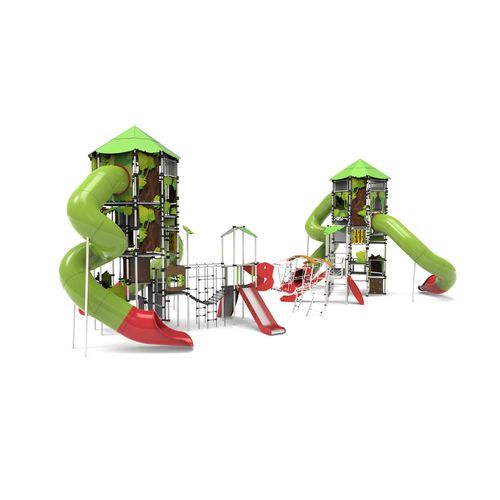 Tour de jeux pour aire de jeux - T-REX  - Free Kids s.c. - avec toboggan / avec filet d'escalade / en bois