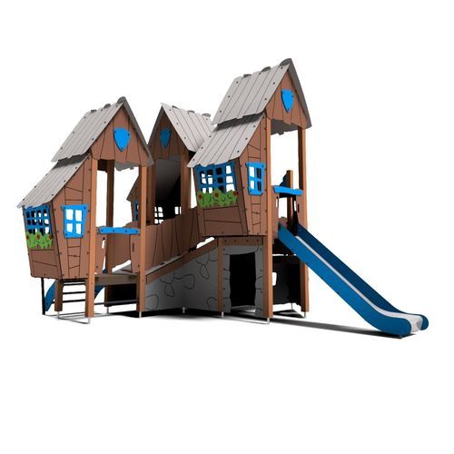 Cabane pour enfant pour aire de jeux - SLAVIA VILLAGE  - Free Kids s.c. - au sol / en bois / avec toboggan